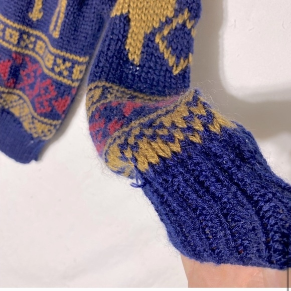 Vintage Northern Spirit Hand Knit Jacquard Deer Print Crew Neck Sweater S - Picture 9 of 15